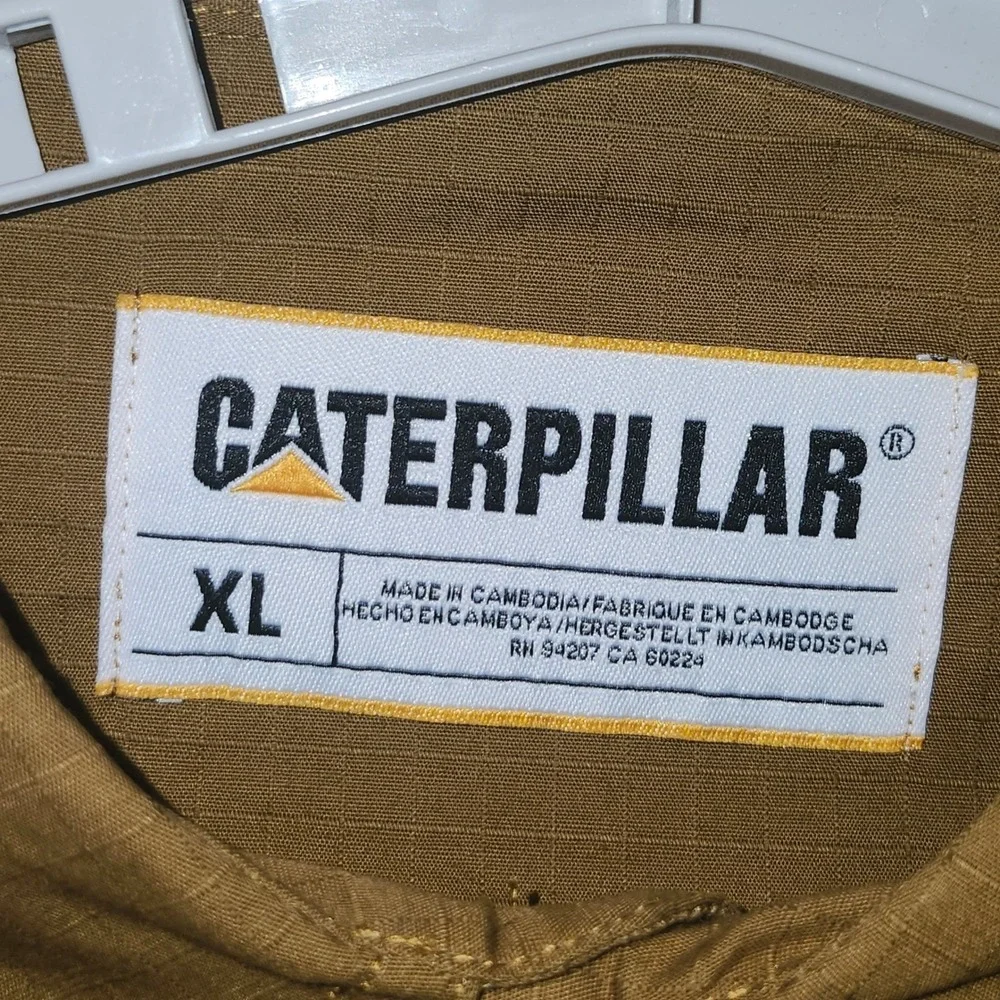 Caterpillar Men XL Ripstop Long Sleeve Work Shirt Coyote Tan CAT Logo NWT 3519